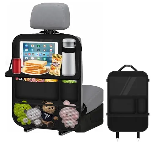 Behiruch Multifunktional Autositz Organizer, Auto Organizer Kinder mit Klapptisch, Wasserdichter Rückenlehnenschutz mit Tablet/Telefon Aufbewahrung für die meisten Fahrzeuge (1 PCS - Schwarz)