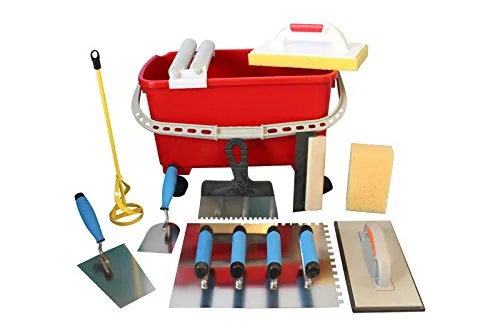 Grosses Fliesenwaschset Fliesen Waschset Fliesenwascheimer 22 Liter mit Rollenaufsatz und Werkzeugset Glättekellen Hydro-Waschbrett Ausfugbrett uvm. + GRATIS Spachtel 100 mm