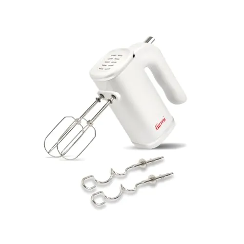 Girmi SB04 Handmixer, 150W, Turbo, 5 Stufen, Edelstahlbesen & Knethaken, Weiß