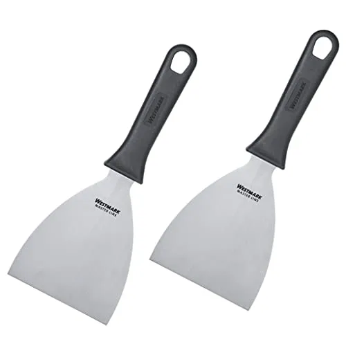 Westmark 2 Profi-Schaber/Grill-Spachtel, Gerade, Starr, Geschlossen, Klingenmaß: 10 x 13 cm, Länge: 26 cm, Rostfreier Edelstahl/Kunststoff, Master Line, Schwarz/Silber, 133022E3