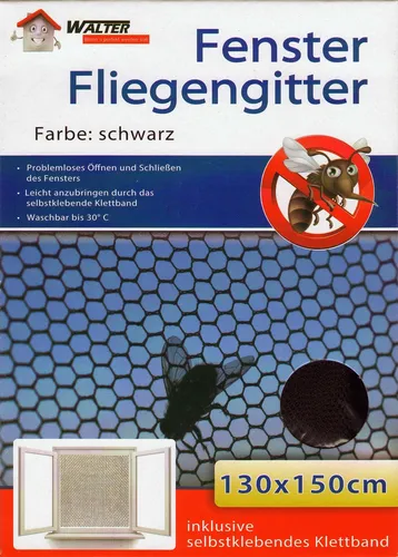 Fenster Fliegennetz schwarz | Fliegengitter | Moskitonetz | 130 x 150cm