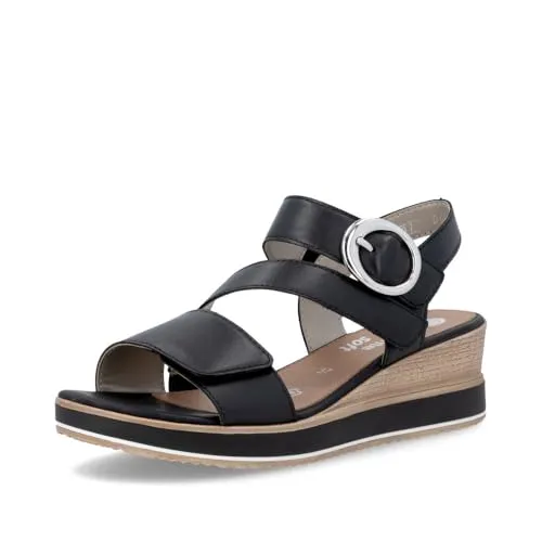 Remonte Keilsandalette Sommerschuh mit Klettverschlüssen in Schwarz, Größe 39 EU - Modische Riemchensandale für den Sommer, mit gepolstertem Lederinnensohle und praktischem Klettverschluss für optimalen Tragekomfort.