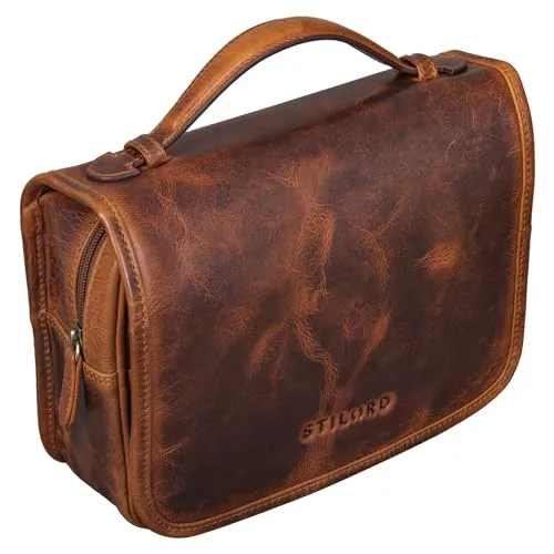 STILORD 'Arlo' Leder Kulturtasche - Vintage Aufhängebeutel für Damen und Herren - Kulturtasche aus hochwertigem Leder mit praktischem Henkel und Metallring zum Aufhängen. Ideal für Reisen und sorgt für Übersichtlichkeit im Badezimmer.