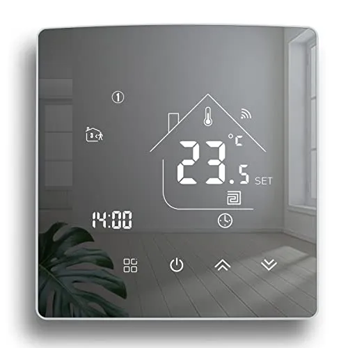 Beok Spiegel Smart Heizungsthermostat WiFi TGR85WIFI-WP - Programmierbarer Thermostat für Heizungen, steuerbar per App und kompatibel mit Amazon Alexa und Google Assistant für maximalen Komfort.