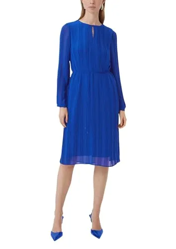 COMMA Damen Kleid 2148093 - Elegantes Freizeitkleid mit Plisseefalten - Freizeitkleider für Damen, Regular Fit mit Stoffgürtel und stylischem Rundhalsausschnitt, ideal für vielseitige Anlässe.