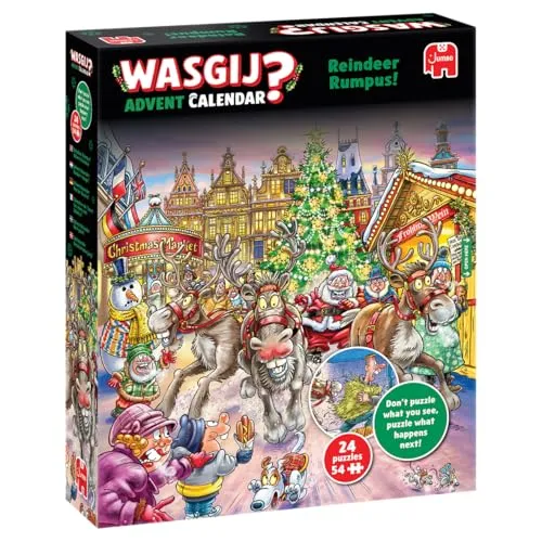 Wasgij Christmas Advent Calendar - Reindeer Rumpus 1110100707 - Klassische Puzzles, 24 Türchen mit 54-teiligem Puzzle für jeden Tag im Advent, erlebe den Spaß mit verrückten Rentieren und lass deiner Fantasie freien Lauf!