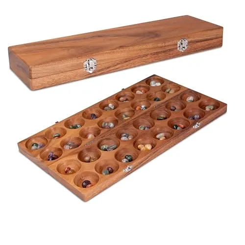 LOGOPLAY Hus Spiel mit Metallverschlüssen Silber – für 2 Spieler – Bao – Kalaha – inklusive Edelsteinen