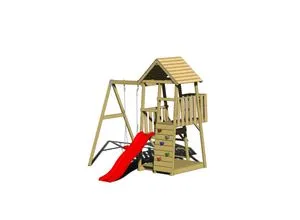 Wendi Toys Spielturm Panda - Kletterspielturm für Kinder von 4 bis 10 Jahren, mit vielen Extras und Rückzugsmöglichkeiten unter der Veranda – perfekt für Spaß und Abenteuer im Freien.