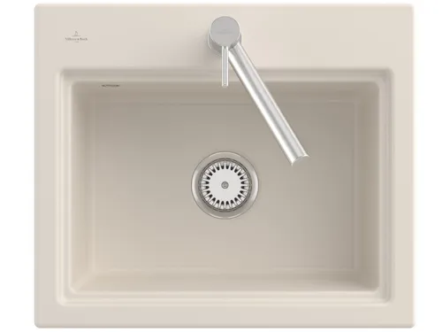 Villeroy & Boch Subway Style 60 S Crema Keramikspüle - Hochwertige Einbauspüle in glänzendem Crema mit Handbetätigung, ideal für Unterschränke ab 60 cm. Maße: 60,0 x 51,0 cm, inklusive Abtropfgitter für mehr Komfort in Ihrer Küche.