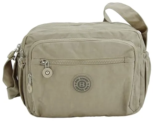 BAG STREET Damen Umhängetasche – Sportliche Nylon Crossbody Bag (Stone) mit vielen Fächern