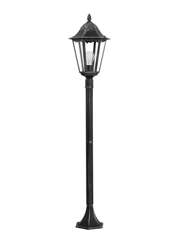 NAVEDO Stehleuchte, klar - elegante Außenbeleuchtung - Lampen-Klassiker im Laternen-Design, aus robustem Aluguss mit klaren Glasscheiben, spritzwassergeschützt (IP44) für sorgenfreien Einsatz im Freien.