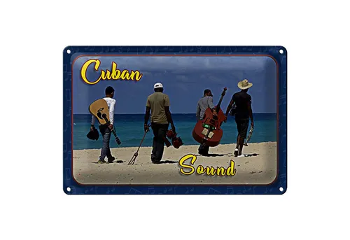 Roomando Metallschild Blechschild Cuba 30x20cm Cuban Sound Band am Strand