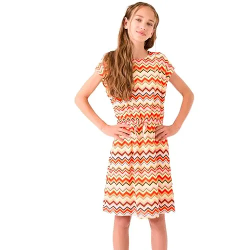 Garcia Kleid in Bunt, Größe 152/158 - Kinderkleider von Garcia - Rundhalsausschnitt, elastische Taille und grafisches Muster. Ideal für verspielte Anlässe und ein stylisches Outfit.