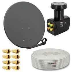 PremiumX Satelliten-Komplettanlage 80cm - SAT-Antenne mit 80 cm Stahl-Schüssel, FullHD und 38,7 dB Gewinn. Ideal für bis zu 4 Teilnehmer, korrosionsgeschützt und optimal für HD-Übertragungen.