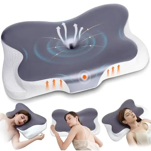 Fwoueot Nackenkissen Kopfkissen Memory Foam Kissen, stützendes Nackenkissen, Seitenschläferkissen für Seiten, Rücken & Bauchschläfer blau