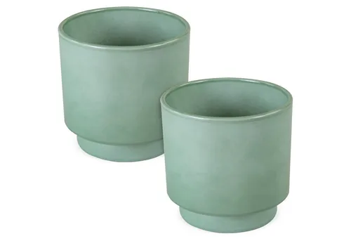 matches21 HOME & HOBBY Blumentopf Blumentöpfe 2er Set aus Keramik in Ø 10,5 x 10,5 cm in Salbeigrün (2 St), Zeitlose Übertöpfe mit Fuß