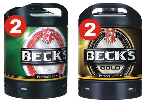 Becks Pils + 2 x Becks Gold Perfect Draft 6 Liter Fass 4,9 % vol. MEHRWEG 2 x