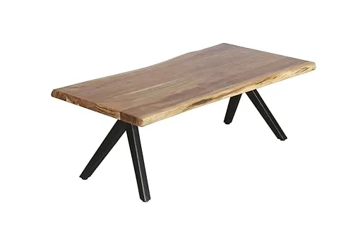 byLIVING Couchtisch CHETA – Massivholz Akazie mit Metallfüßen - Beistelltisch fürs Wohnzimmer, aus massiver Akazie mit Baumkante, pflegeleicht und langlebig, ideal für jeden Einrichtungsstil.