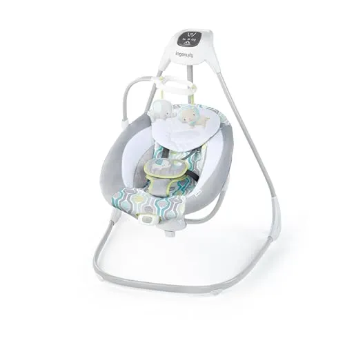 Ingenuity Babywippe SimpleComfort Compact Soothing Swing - Everston - Babywippe mit 6 Schaukelgeschwindigkeiten, 8 Melodien und sanfter Vibration, ideal für entspannte Momente und die Beruhigung Ihres Babys.