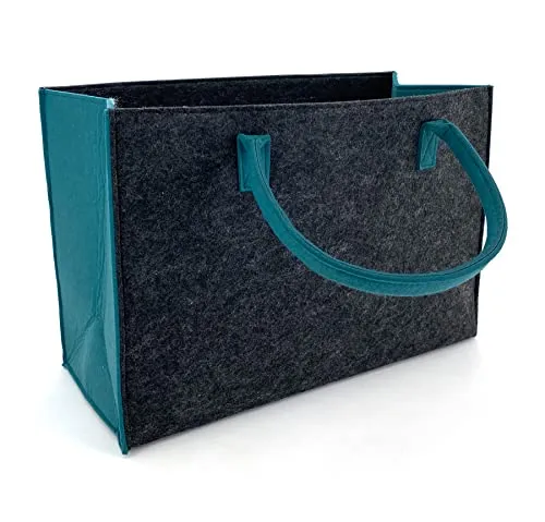 heimtexland Allzweck Filztasche Einkaufstasche Shopper Filz Tragetasche Einkaufskorb Aufbewahrung XL Tasche mit Henkel 30x45 robust langlebig Geschenkidee Typ717 Anthrazit-Petrol 30x45 cm