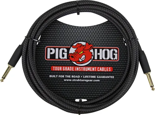 Pig Hog Vintage Serie Instrumentenkabel 3m, Black Woven - Mikrofonkabel mit hochwertigem 7-mm-Gewebemantel für maximale Haltbarkeit und kristallklaren Klang. Ideal für anspruchsvolle Tourbedingungen, mit vergoldeten Anschlüssen und lebenslanger Garantie.