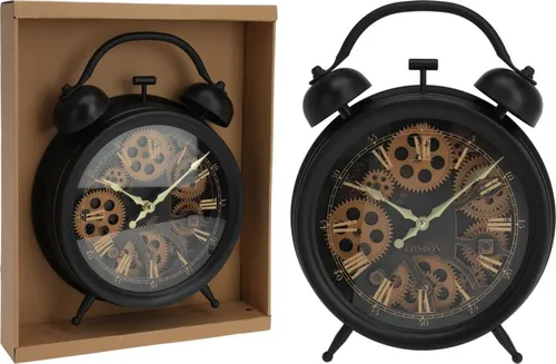 Retro Wanduhr mit Drehmechanismus, 27cm - Schwarz-Weiß - Wanduhren im industriellen Stil, mit sichtbarem Drehmechanismus für einzigartigen Charme. Ideal für Loft- und Vintage-Umgebungen, batteriebetrieben und einfach zu montieren.