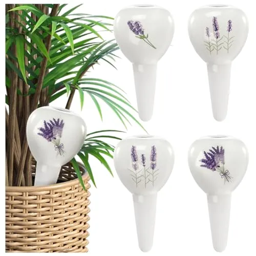 com-four® 4x Automatische Bewässerung für Zimmerpflanzen - Wasserspender für Pflanzen - Tonkegel zur Blumen Bewässerung - Hydrospikes (04 Stück - Blumen-Motiv)