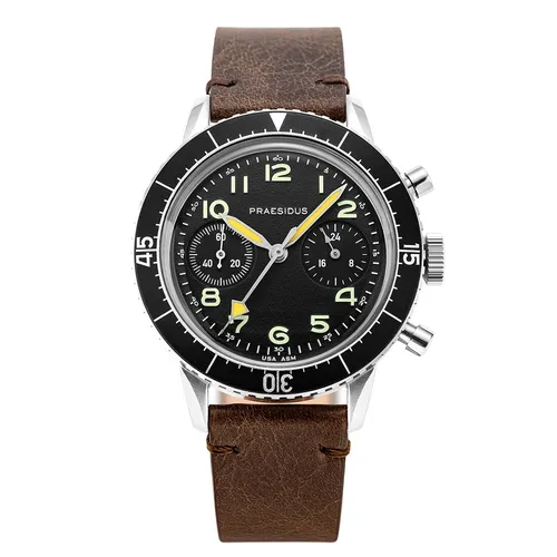 Praesidus Type Chronograph Mechanisch Quarz Stahl Leder Braun Pilot Herren Uhr