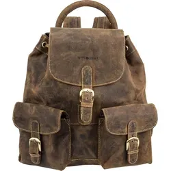 Greenburry Rucksack Vintage 1711S - Hochwertiger Leder Daypack in Braun - Daypack aus robustem, antikbraunem Rindleder, mit viel Stauraum und sicherem Verschluss durch Leder-Zugband und Steckschloss. Ideal für stilvolle Alltagsabenteuer.