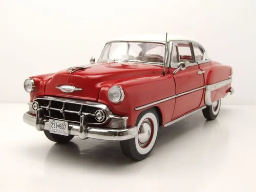 Chevrolet Bel Air Hardtop Coupe 1953 Modellauto 1:18 - Oldtimer Modellauto in Rot und Weiß, mit öffnenden Hauben und Türen, ideal für Sammler und Liebhaber, hochwertige Die-Cast Verarbeitung.