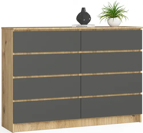 Kommode AKORD K140 Eiche Artisan 138 cm 8 Schubladen Front Graphitgrau B138 x H99 x T40 cm