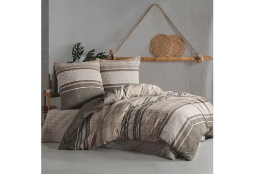 yadetextil Bettwäsche Bettwäsche 135x200 cm. 2 teilig set, Renforce, 2 teilig, beige,100% Baumwolle/Renforcé,braun gestreift,Modena V1