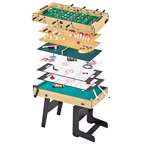 Kangui Tisch für mehrere Spiele, faltbar, 16 in 1, für Jugendliche – Babyfußball, Tischtennis, Billard, Bowling, Pucks