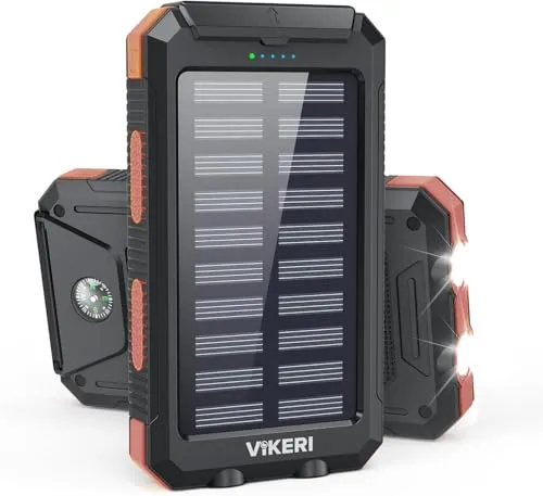 Vikeri Solar Powerbank 26800mAh, Solar Ladegerat Powerbank Solar Wasserdichtes USB C Externer Akku mit 4 Outputs Outdoor-Solar-Ladegerat