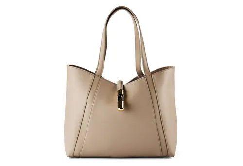 Furla Goccia L Shopper Damen - Taupe - Eleganter Shopper aus genarbtem Leder in Taupe, ideal für den täglichen Gebrauch und bietet ausreichend Platz für Ihre Essentials.
