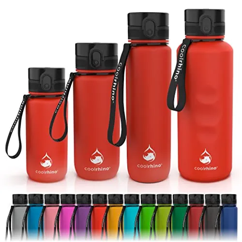 coolrhino Trinkflasche 350ml für Kinder, Sport, Schule, Fitness & Outdoor - Wasserflasche auslaufsicher und Bpa frei - Flasche für Kohlensäure geeignet (Rhino red, 350ml)