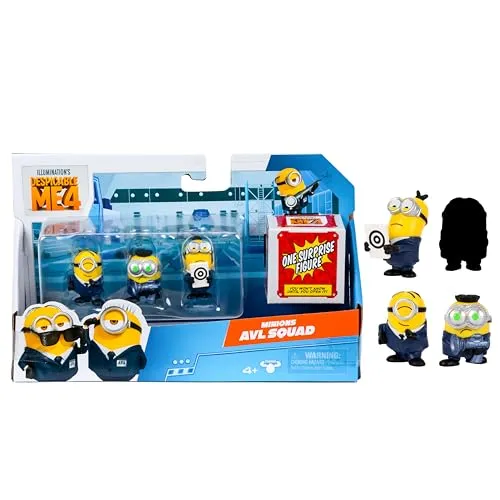 MINIONS Ich – Einfach unverbesserlich 4, Packung mit 4 Figuren AVL-Team. 5,8 cm große Sammelfiguren. Packung enthält 3 sichtbare Figuren Plus 1 versteckte Überraschungsfigur