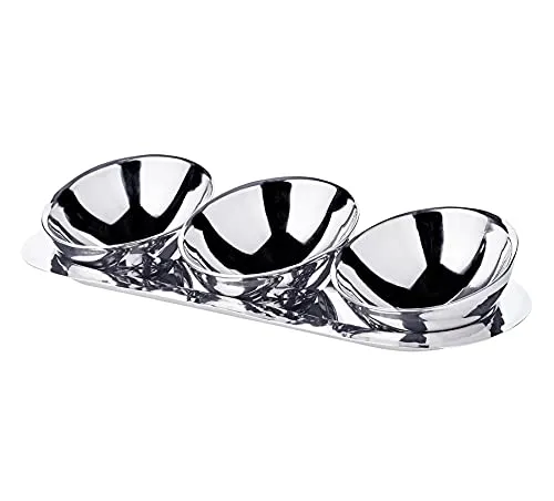 EDZARD 3er Schalen-Set Asti – Elegante Servierschalen auf Edelstahl-Tablett - Snackschalen & Dipschalen – Hochwertiges 3er Set aus Edelstahl, vielseitig einsetzbar als Snack-, Obst- oder Dekoschale, ideal für stilvolle Tischdekoration.