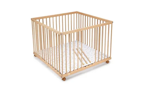 FabiMax Laufgitter 100x100 cm - Laufgitter aus Buche, stufenlos höhenverstellbar und mit Parkettrollen, ideal für sicheren Spielraum und einfache Mobilität.