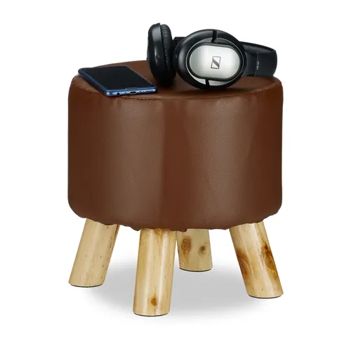 relaxdays Hocker Kunstleder, Braun - Stylischer Dekohocker - Sitzhocker aus Kunstleder mit realistischer Strukturierung, ideal als Deko-Highlight und bequeme Sitzgelegenheit für Kinder. Stabiler Kiefernholzrahmen mit Bodenschonern.
