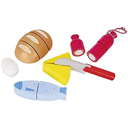 goki Köstlichkeiten mit Klettverbindung - Spielset Fisch 11 cm aus Holz, 13 Teile für kreatives Rollenspiel und motorische Förderung ab 3 Jahren