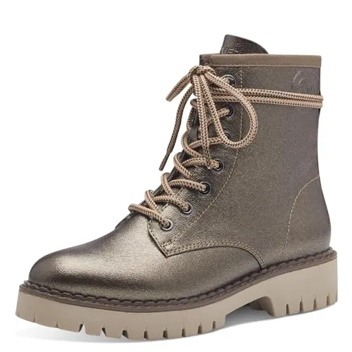 s.Oliver Damen Schnürstiefel ohne Absatz - Bequem und Vegan in Metallisch (Bronce) - Wanderschuhe mit SOFT FOAM Sohle für ultimativen Komfort und eine perfekte Passform. Hergestellt aus 100% veganen Materialien, ideal für stilbewusste Frauen, die Wert auf Nachhaltigkeit legen.