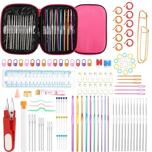 LWMTT 127 Stück Häkelnadel Set, Häkelset für Anfänger mit Häkel Zubehör, Ergonomisches Häkelnadel, DIY-Handstrick-Handwerkskunst-Werkzeuge für Anfänger,Geschenke für Schwester,Mutter, Tochter