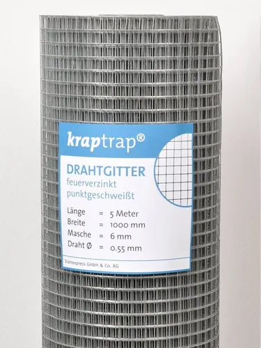 Kraptrap® Voliere engmaschiger Volierendraht 6x6 - Robustes Drahtgitter für Hochbeete und als effektiver Schutz gegen Wühlmäuse und Spitzmäuse. Länge: 500 cm, Gitterabstand: 6,30 mm, aus hochwertigem Stahl.