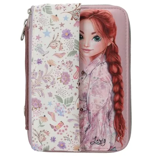 Depesche 13665 TOPModel Cowgirl - Gefüllte Federtasche in Lila, mit Model Motiv und Blumen, inkl. einem Schlampertäschchen