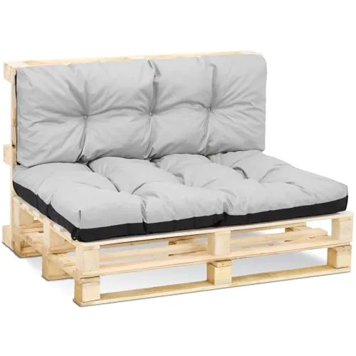 Amazinggirl Palettenkissen Outdoor Kissen Set: Rückenkissen 120x40 cm und Sitzkissen 120x80 cm - Auflagen für Paletten Europaletten Palettensofa und Palettenmöbel Palettenpolster Hellgrau