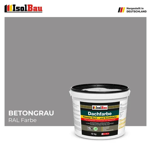 Isolbau Dachfarbe Betongrau 12 kg - Wetterfeste Sockelfarbe - Lacke - Hochwertige, elastische Dachfarbe für langlebige Abdichtung und Renovierung von Dächern. UV-beständig und witterungsfest für optimale Schutzwirkung.