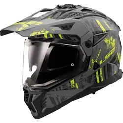LS2 MX702 Pioneer II Crazy Endurohelm - Matt Grau/Schwarz/Neon-Gelb - L - Motorradhelm mit ultraleichtem KPA-Material für optimale Sicherheit und Komfort, ausgestattet mit kratzfestem Visier und verstellbarem Sonnenvisier.