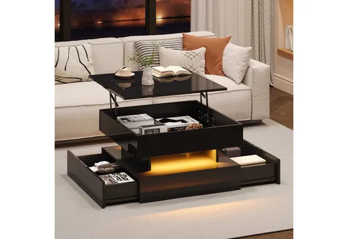 STILVORA Couchtisch Wohnzimmertisch Hochglanz-Sofatisch mit Schubladen Kaffeetisch mit LED (Beistelltisch, Sofatisch, 1-St., mit 2 Schubladen), anhebbarer Wohnzimmertisch mit LED-Lichtleiste