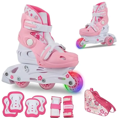 JAMBACH Kinder Inliner Set mit LED - Verstellbar & Sicher - Kinder-Inline-Skates mit verstellbaren Größen und schützenden Protektoren. Blinkende Rollen sorgen für Fahrspaß ohne Batterien. Ideal für einen sicheren Start ins Skaten!